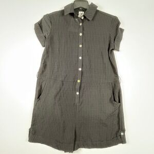 Becca Virtue Romper Button Down‎ Cabana Shorts Pockets No Belt Sheer Black S